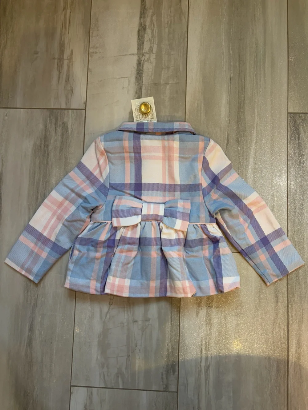 NWT TBBC Classic Pastel Plaid Pippa Pea Outerwear Coat Gold Buttons Girls 18-24M